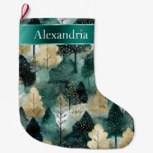 Goud Groen Witte Bomen Kerstnaam Grote Kerstsok (Voorkant)