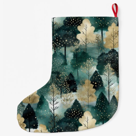 Goud Groen Witte Bomen Kerstnaam Grote Kerstsok (Achterkant)