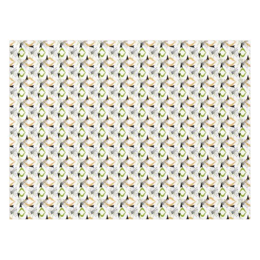 Goud, groen, zwart op witte atoomvezels | Retro Tafelkleed (Voorkant (Horizontaal))