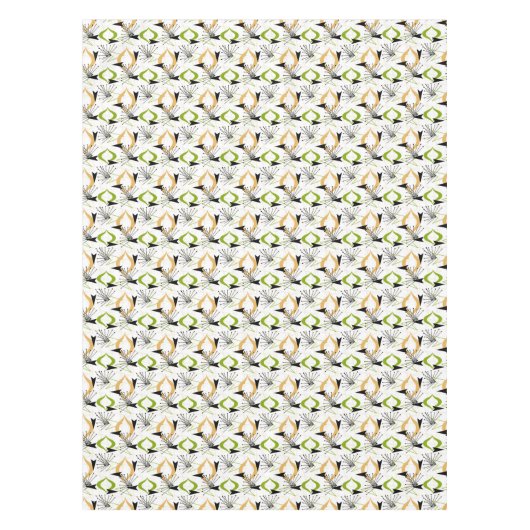Goud, groen, zwart op witte atoomvezels | Retro Tafelkleed (Voorkant)