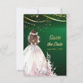 Goud groene Afro-Amerikaanse bruid Save the Date (Voorkant)