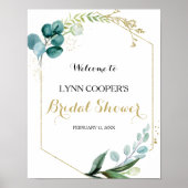 Goud & groene eucalyptus bruidsdouche welkom poster (Voorkant)