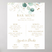 Goud groene eucalyptus bruiloft bar menu poster (Voorkant)