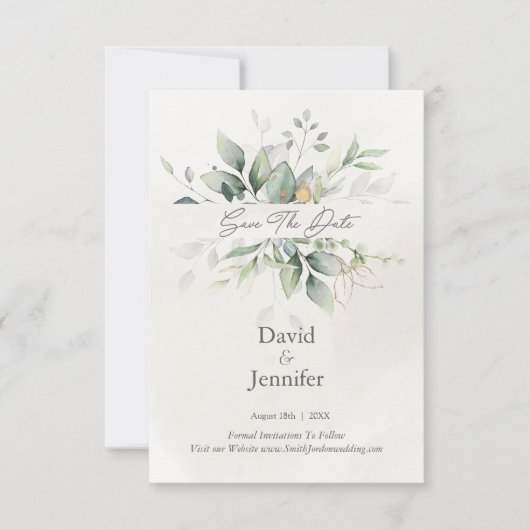 Goud  Groene Eucalyptus Save The Date (Voorkant)
