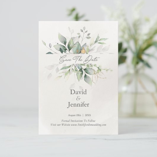 Goud  Groene Eucalyptus Save The Date (Staand voorkant)