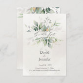 Goud  Groene Eucalyptus Save The Date (Voorkant / Achterkant)