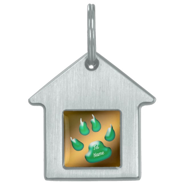 Goud Groene Kat Huisdieren Naamplaatje (Voorkant)