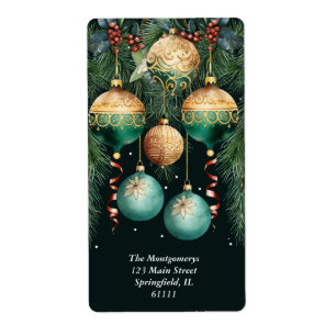 Goud Groene Kerst Ornamente Adres Etiket