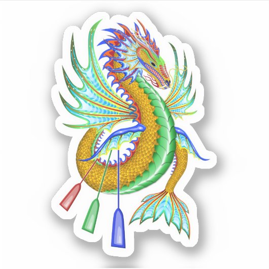 Goud & Groene Waterdraak Sticker (Voorkant)