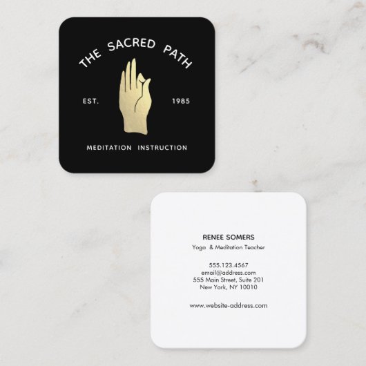 Goud Gyan Mudra Meditatie Leraar Vierkant Zaken Vierkante Visitekaartje (Voorkant / Achterkant)