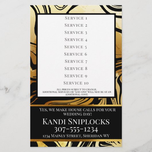 Goud haar stylist nagels make-up salon prijslijst flyer (Voorkant)