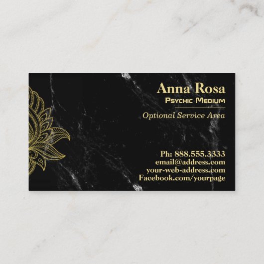 ** Goud Hamsa Zwart Wit Marmer Heilig Visitekaartje (Achterkant)