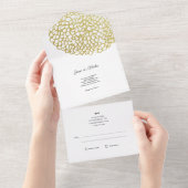 Goud Hand-getrokken Petal Patroon Wedding All In One Uitnodiging (Afscheurbaar)