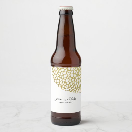 Goud Hand-getrokken Petal Patroon Wedding Bier Etiket (Voorkant)