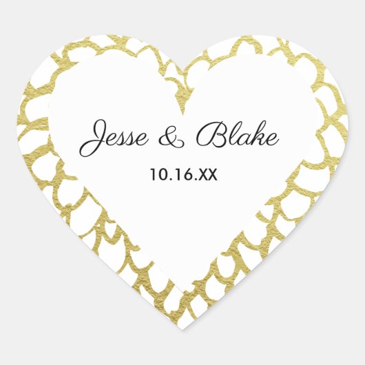 Goud Hand-getrokken Petal Patroon Wedding Hart Sticker (Voorkant)