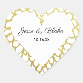 Goud Hand-getrokken Petal Patroon Wedding Hart Sticker