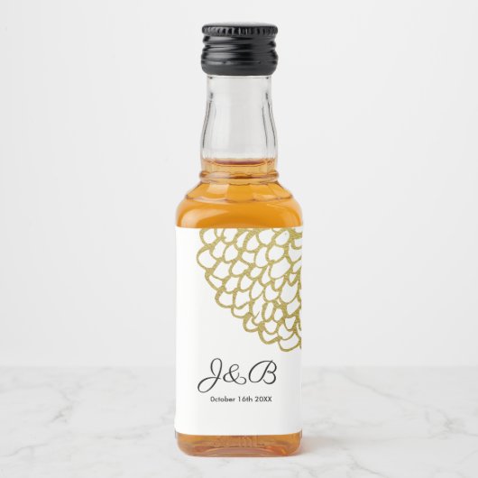 Goud Hand-getrokken Petal Patroon Wedding Likeurfles Etiket (Voorkant)