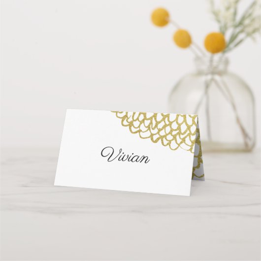 Goud Hand-getrokken Petal Patroon Wedding Plaatskaartje (Voorkant)