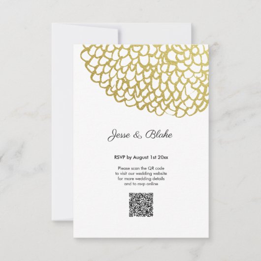 Goud Hand-getrokken Petal Patroon Wedding RSVP Kaartje (Voorkant)