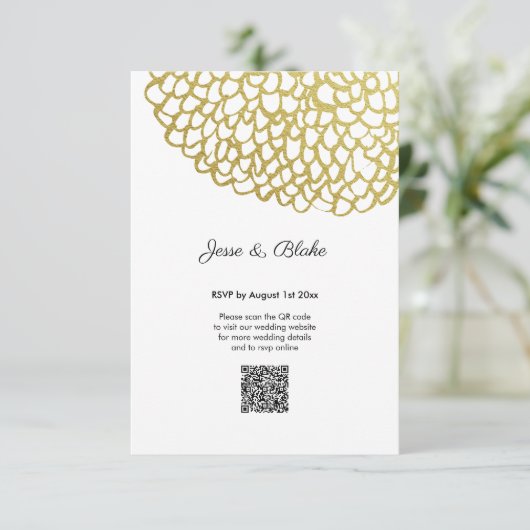 Goud Hand-getrokken Petal Patroon Wedding RSVP Kaartje (Staand voorkant)