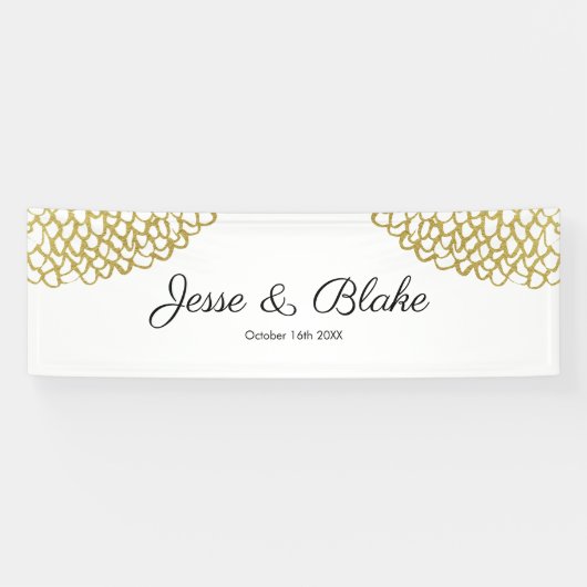 Goud Hand-getrokken Petal Patroon Wedding Spandoek (Horizontaal)