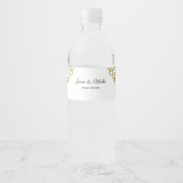 Goud Hand-getrokken Petal Patroon Wedding Waterfles Etiket