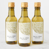 Goud Hand-getrokken Petal Patroon Wedding Wijn Etiket (Flessen)