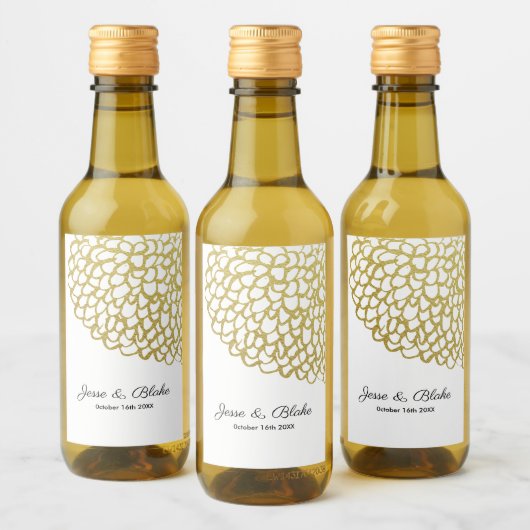 Goud Hand-getrokken Petal Patroon Wedding Wijn Etiket (Flessen)