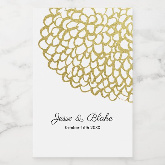 Goud Hand-getrokken Petal Patroon Wedding Wijn Etiket (Enkel label)