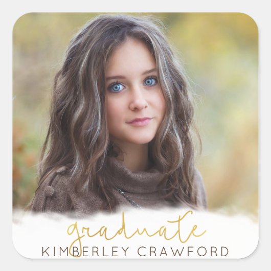 Goud Handgeschreven Script Afstuderen Vierkante Sticker (Voorkant)