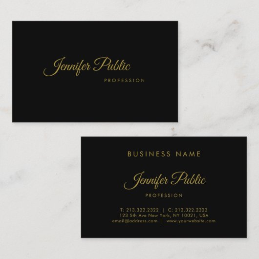Goud handgeschreven script elegant stijlvol zwart, visitekaartje (Voorkant / Achterkant)