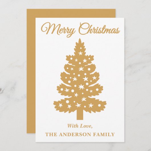 Goud handgeschreven script kerstboom feestdagenkaart (Voorkant / Achterkant)