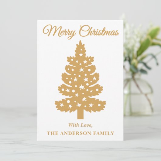 Goud handgeschreven script kerstboom feestdagenkaart (Staand voorkant)