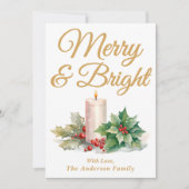 Goud Handgeschreven Script Merry & Bright Feestdagenkaart (Voorkant)