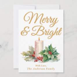 Goud Handgeschreven Script Merry & Bright Feestdagenkaart