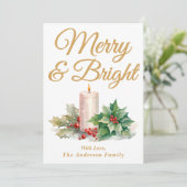 Goud Handgeschreven Script Merry & Bright Feestdagenkaart (Staand voorkant)