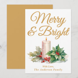 Goud Handgeschreven Script Merry & Bright Feestdagenkaart