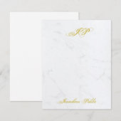 Goud Handgeschreven Script Monogram Marmer Sjabloo Notitiekaartje (Voorkant / Achterkant)
