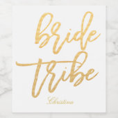 Goud handlettering Bride Tribe |Team Bride-2 Wijn Etiket (Enkel label)