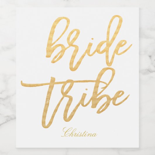 Goud handlettering Bride Tribe |Team Bride-2 Wijn Etiket (Enkel label)