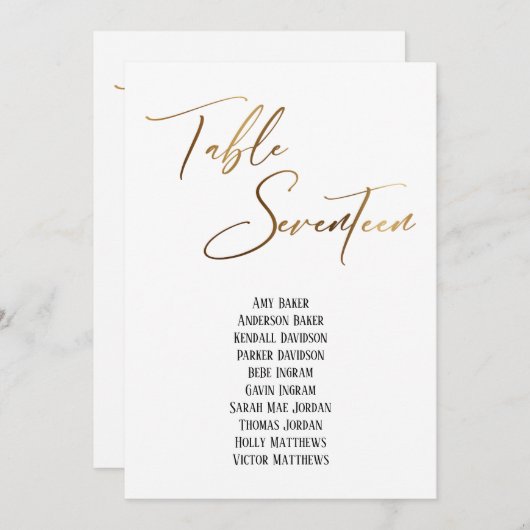 Goud handschrift Tabel 17 Zitplaatsen (Voorkant / Achterkant)