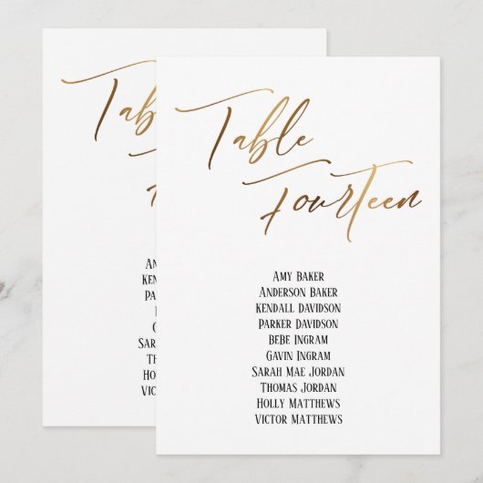 Goud handschrift Tabel Veertien zetelkaart (Voorkant / Achterkant)