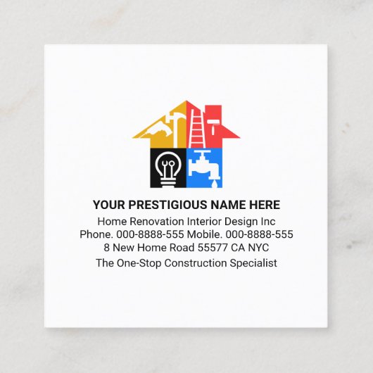Goud Handyman Gereedschap Gebouw Renovatie Vierkante Visitekaartje (Achterkant)