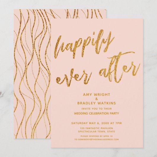 Goud Happily Ever After Blush Bruiloftsreceptie Kaart (Voorkant / Achterkant)