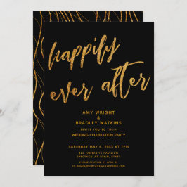 Goud Happily Ever After Zwarte Bruiloftsreceptie Kaart