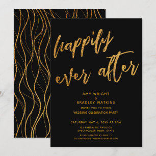 Goud Happily Ever After Zwarte Huwelijksreceptie Kaart