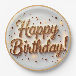 Goud Happy Birthday Bord, Verjaardagspapier Borden Papieren Bordje