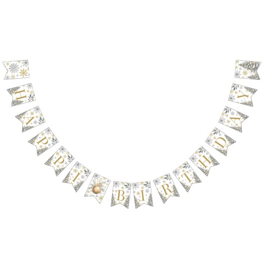 Goud Happy Birthday Winter bunting banner (Alle)