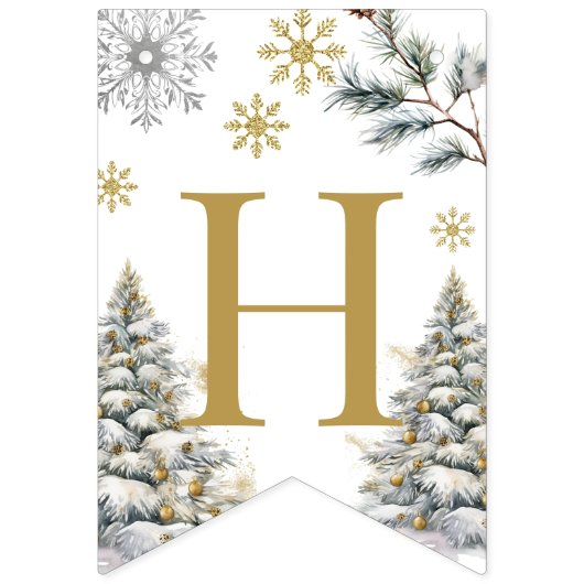 Goud Happy Birthday Winter bunting banner (Tweede vlag)