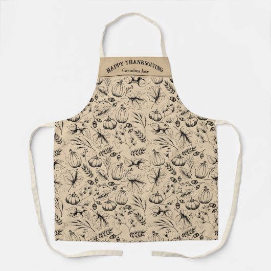 Goud Happy Thanksgiving Herfst Oogst Custom Schort (Voorkant)